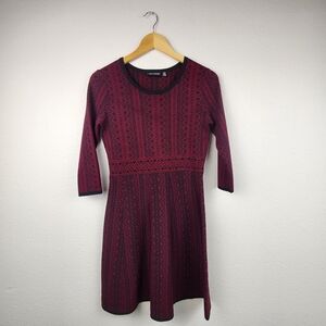 Nina Leonard Dress Burgundy Red & Black Knit Classic Party Scoop Neck Size Small